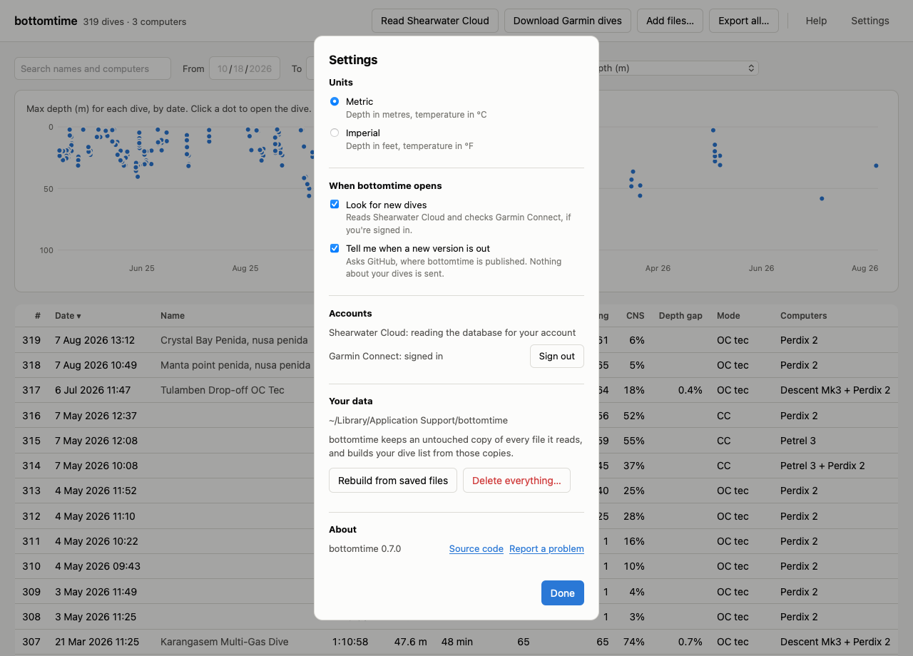 The Settings window